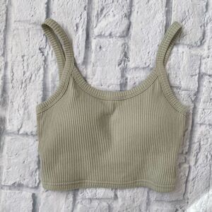 Klassy network women S cotton blend ribbed adjustable strap crop top green
